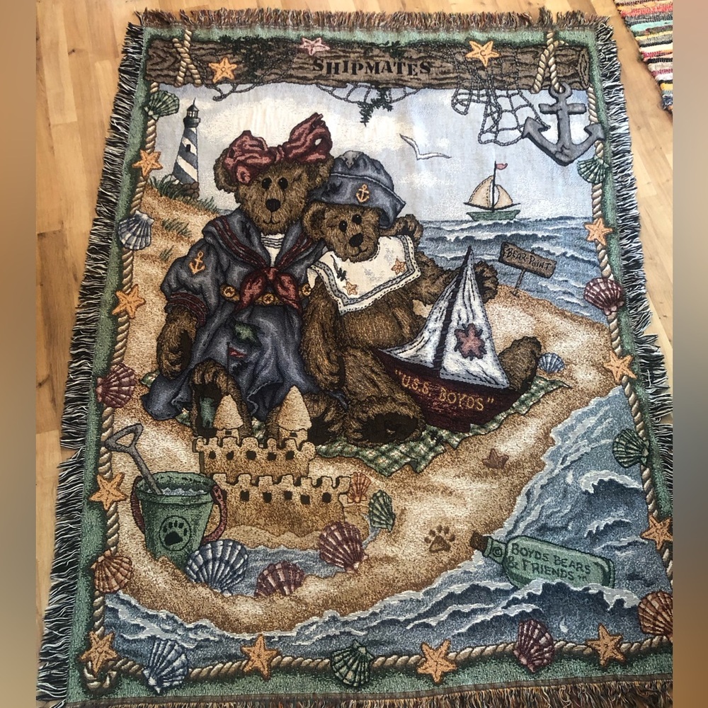 Vintage Boyd’s Bears “Shipmates” Beach Blanket Made in the USA EUC 48x68”